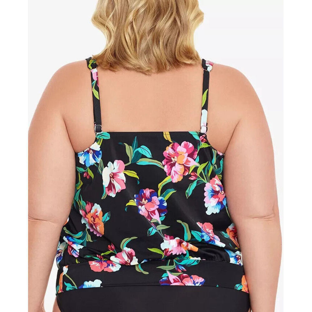 Swim Solutions Plus Size Flower Shirred Blouson Tankini Top Swim Size 20W 20 W - Picture 2 of 2